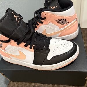Nike- Air Jordan 1 Mid Sneakers - Black, White & Artic Orange for men or women